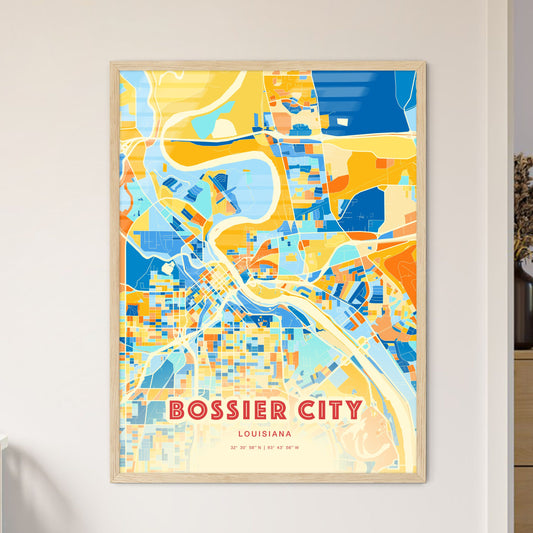 Colorful BOSSIER CITY LOUISIANA Fine Art Map Blue Orange