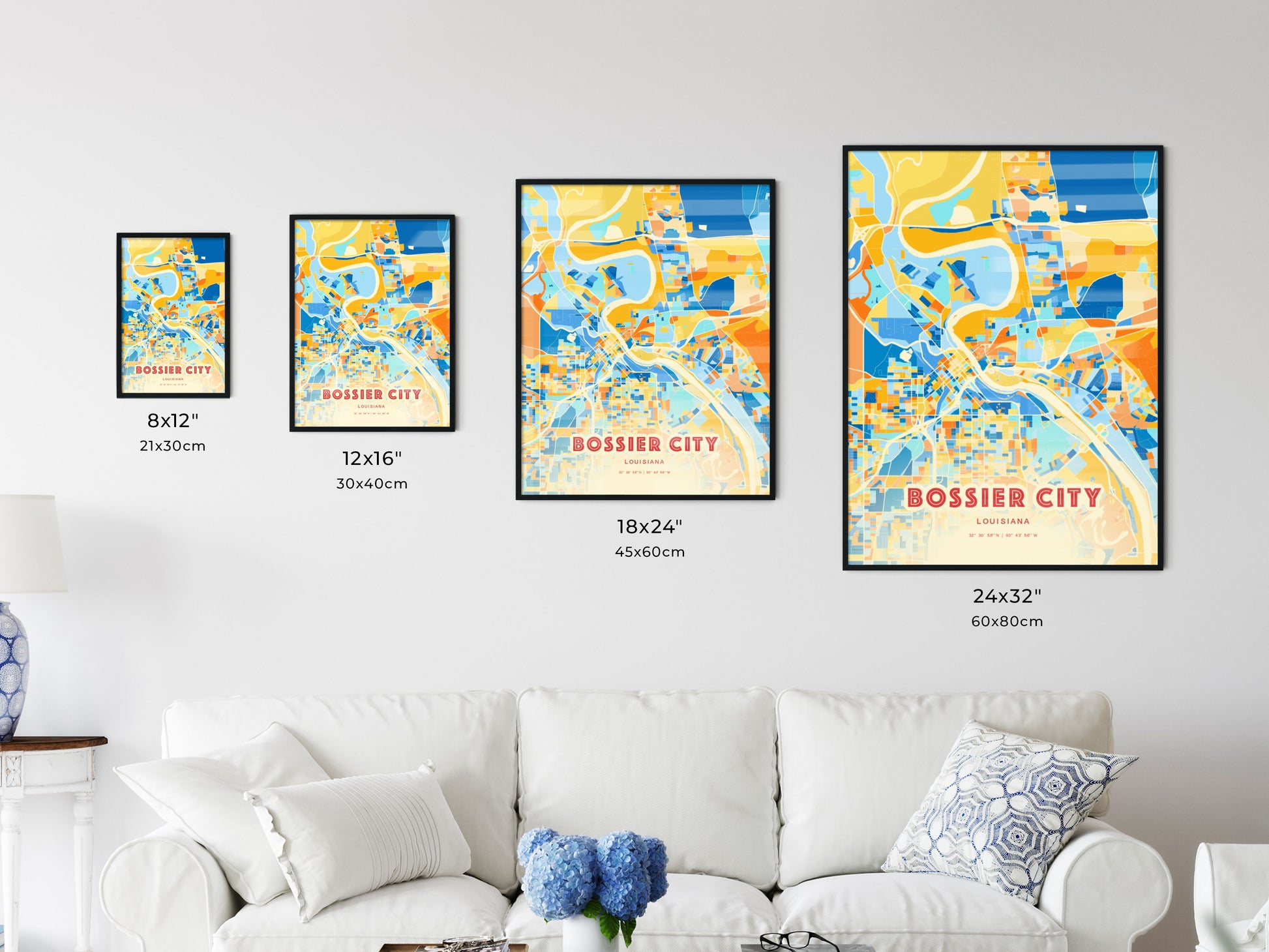 Colorful BOSSIER CITY LOUISIANA Fine Art Map Blue Orange