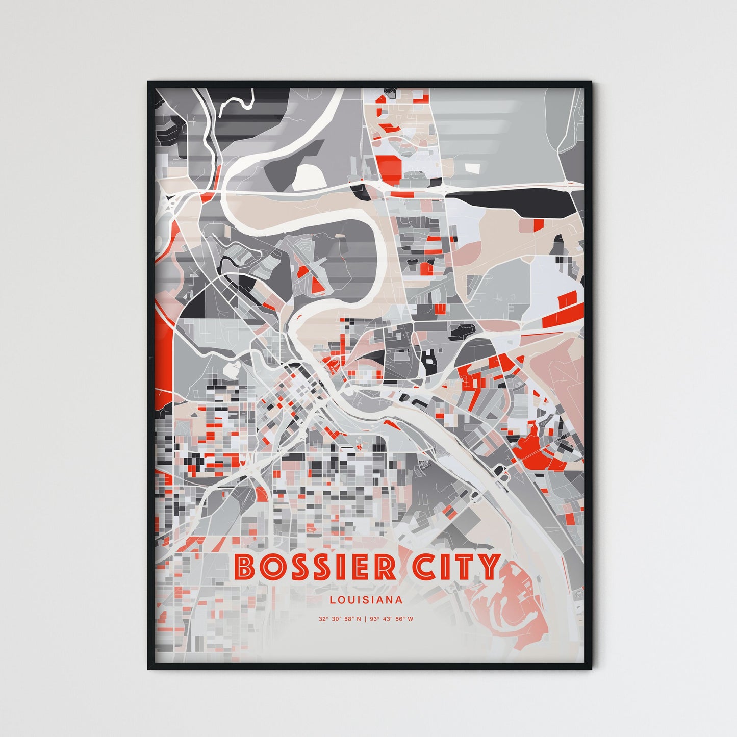 Colorful BOSSIER CITY LOUISIANA Fine Art Map Modern