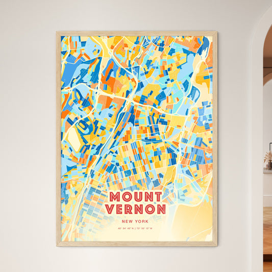 Colorful Mount Vernon New York Fine Art Map Blue Orange