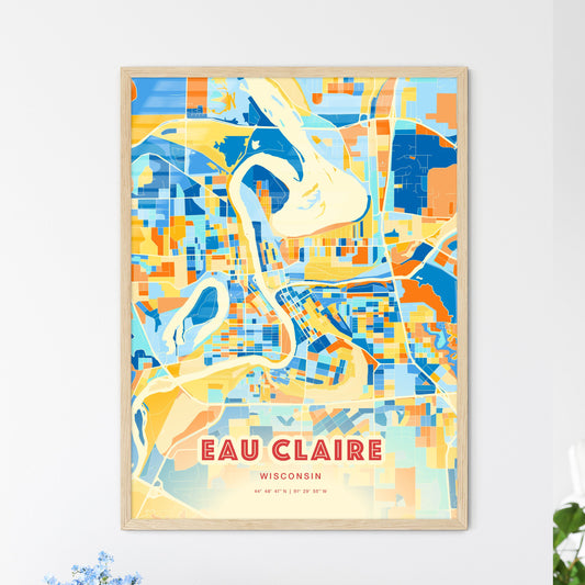 Colorful Eau Claire Wisconsin Fine Art Map Blue Orange