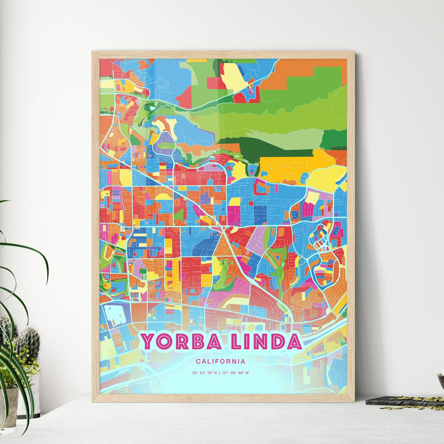 Colorful YORBA LINDA CALIFORNIA Fine Art Map Crazy Colors