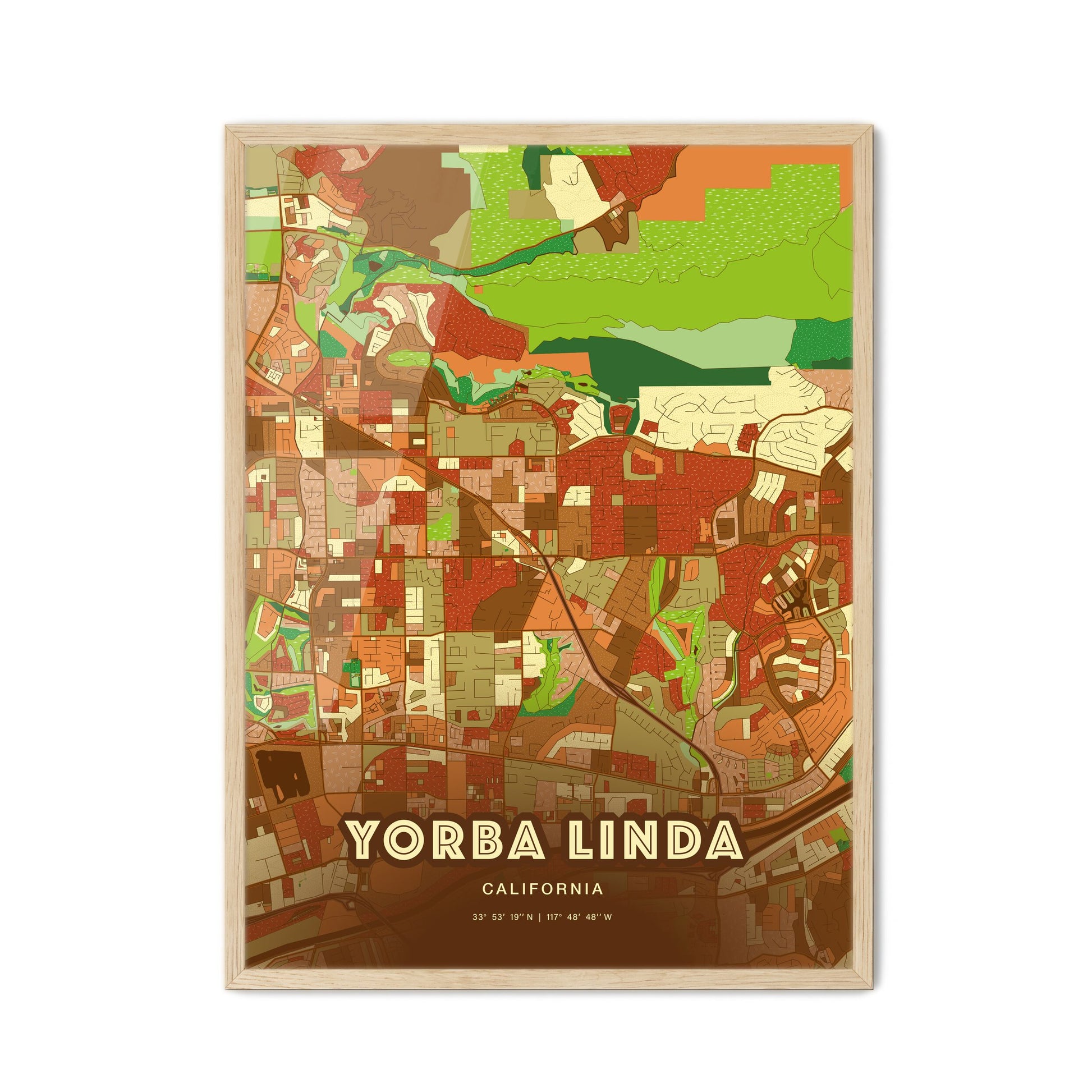 Colorful YORBA LINDA CALIFORNIA Fine Art Map Farmhouse