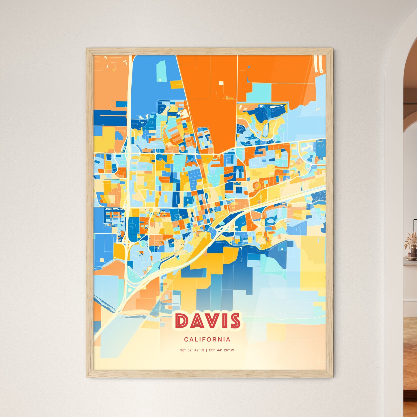 Colorful Davis California Fine Art Map Blue Orange