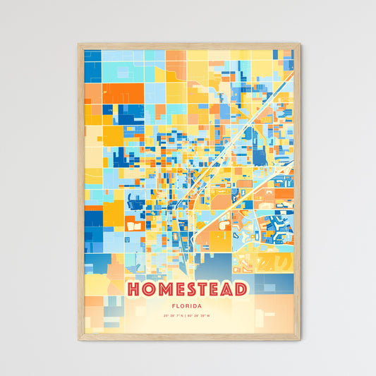 Colorful Homestead Florida Fine Art Map Blue Orange