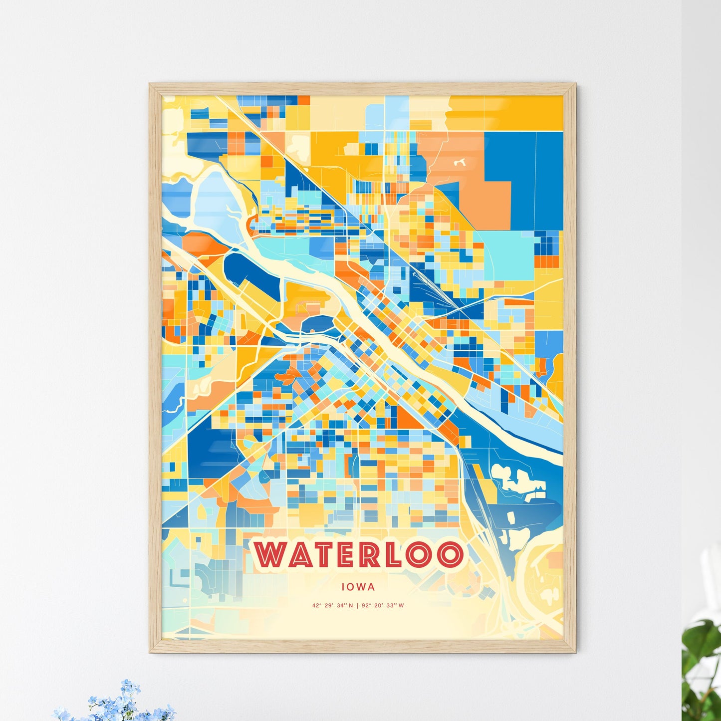 Colorful Waterloo Iowa Fine Art Map Blue Orange