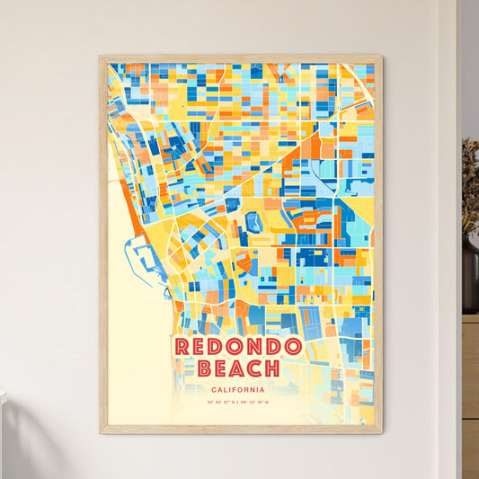 Colorful Redondo Beach California Fine Art Map Blue Orange