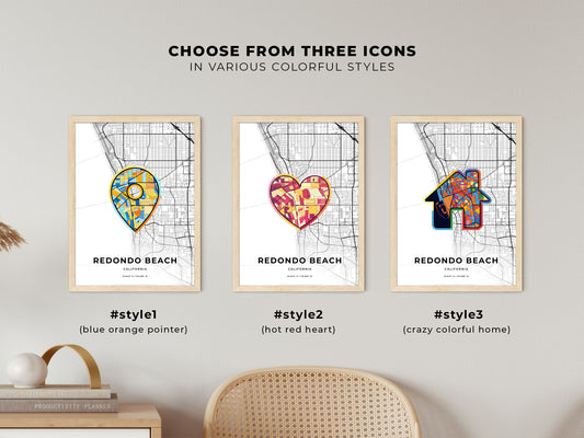 Redondo Beach California maps with colorful icons
