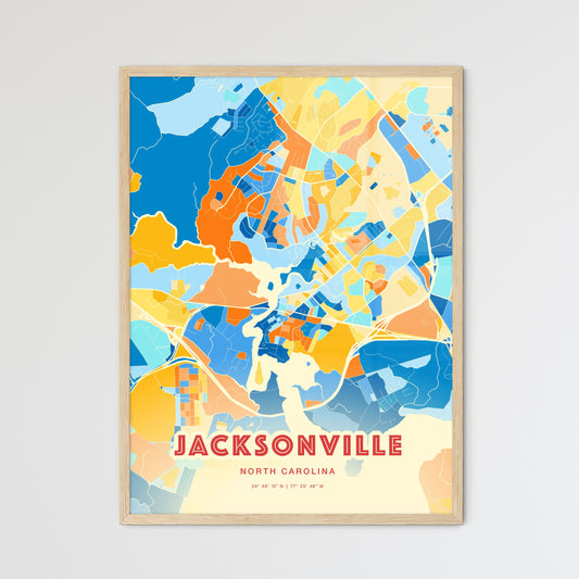 Colorful Jacksonville North Carolina Fine Art Map Blue Orange