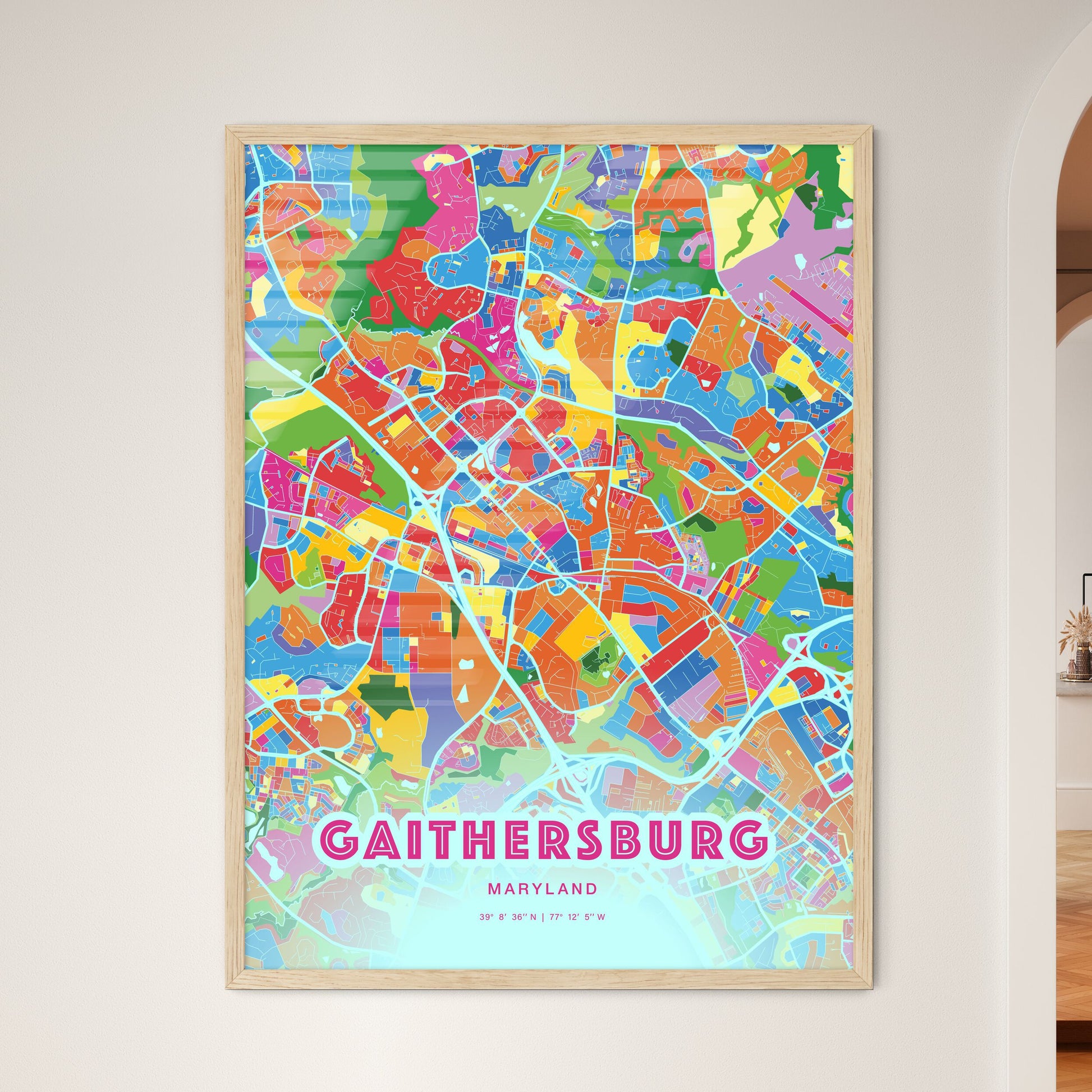 Colorful GAITHERSBURG MARYLAND Fine Art Map Crazy Colors