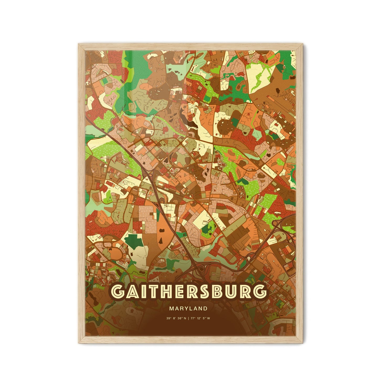 Colorful GAITHERSBURG MARYLAND Fine Art Map Farmhouse