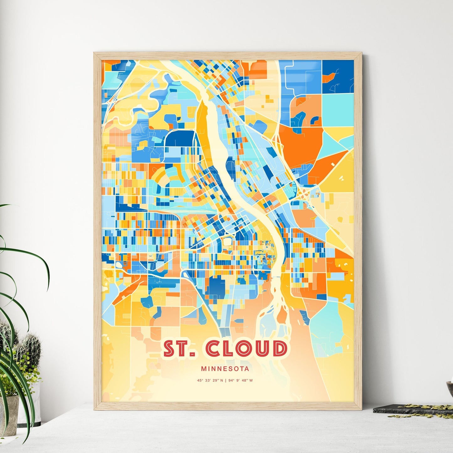 Colorful St. Cloud Minnesota Fine Art Map Blue Orange