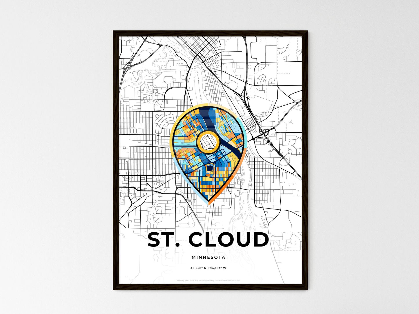 ST. CLOUD MINNESOTA minimal art map with a colorful icon. Where it all began, Couple map gift. Style 1