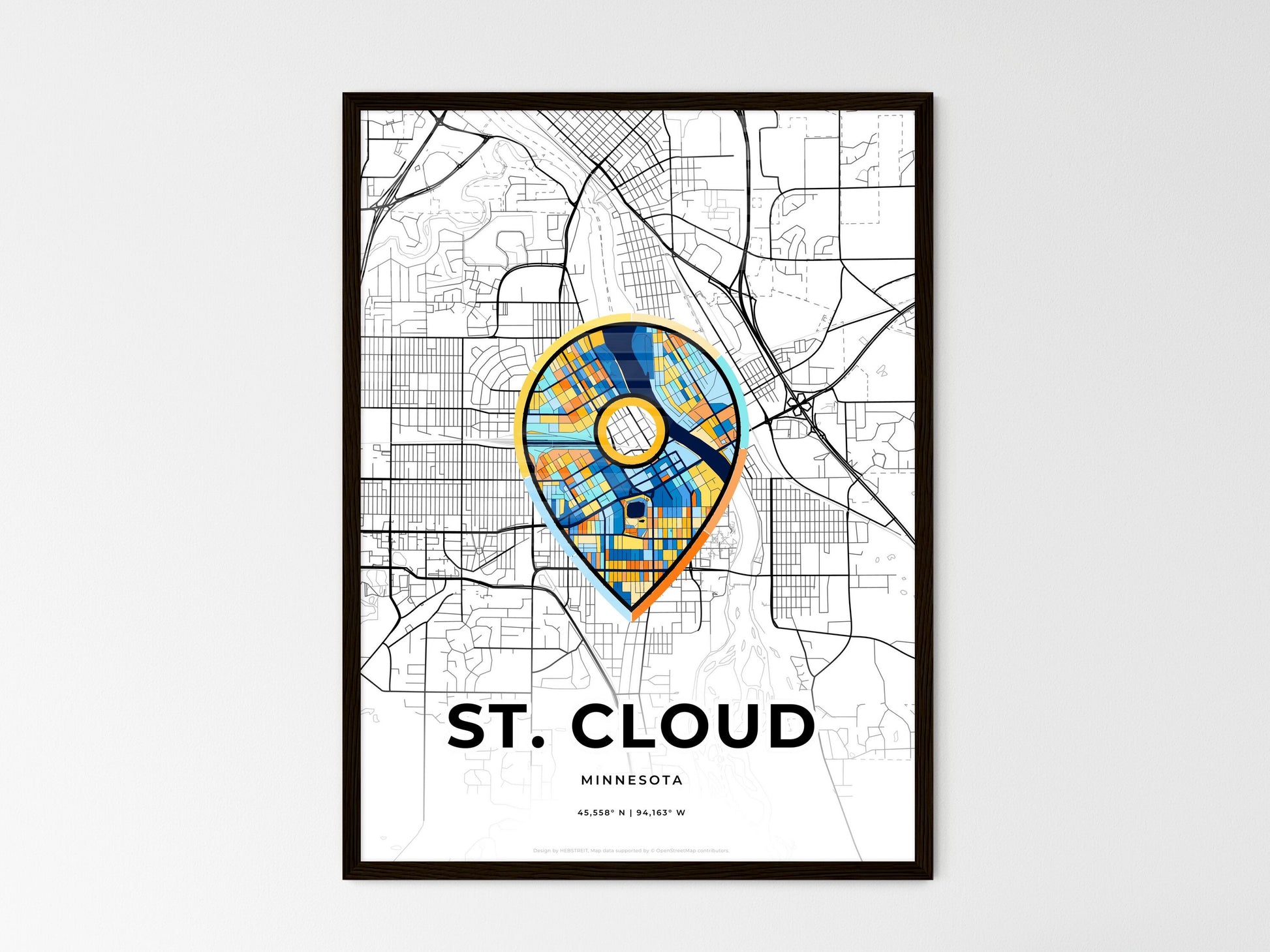 ST. CLOUD MINNESOTA minimal art map with a colorful icon. Where it all began, Couple map gift. Style 1