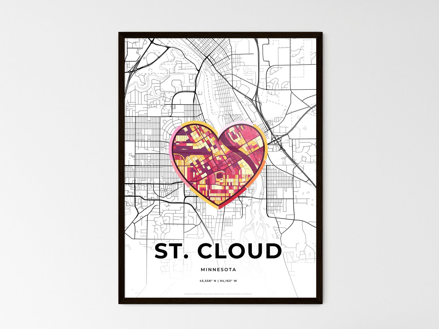 ST. CLOUD MINNESOTA minimal art map with a colorful icon. Where it all began, Couple map gift. Style 2