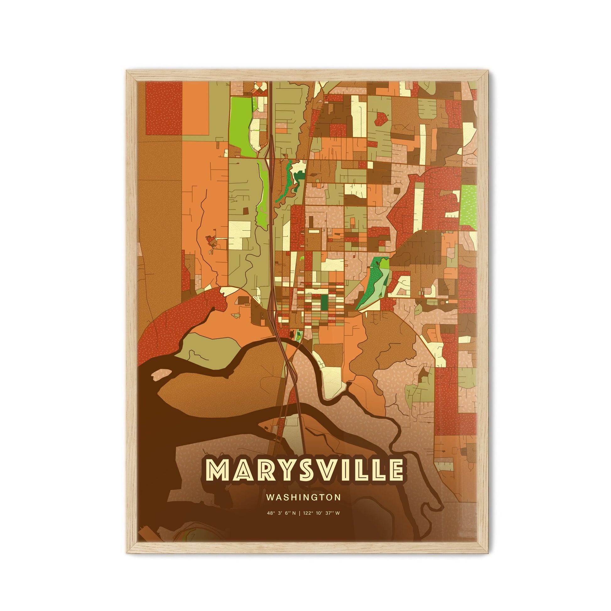 Colorful MARYSVILLE WASHINGTON Fine Art Map Farmhouse