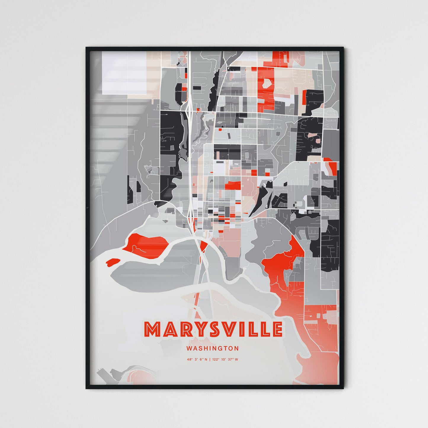 Colorful MARYSVILLE WASHINGTON Fine Art Map Modern