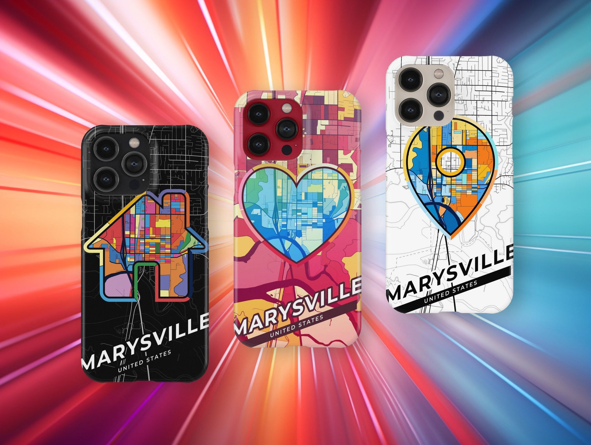Marysville Washington slim phone case with colorful icon. Birthday, wedding or housewarming gift. Couple match cases.