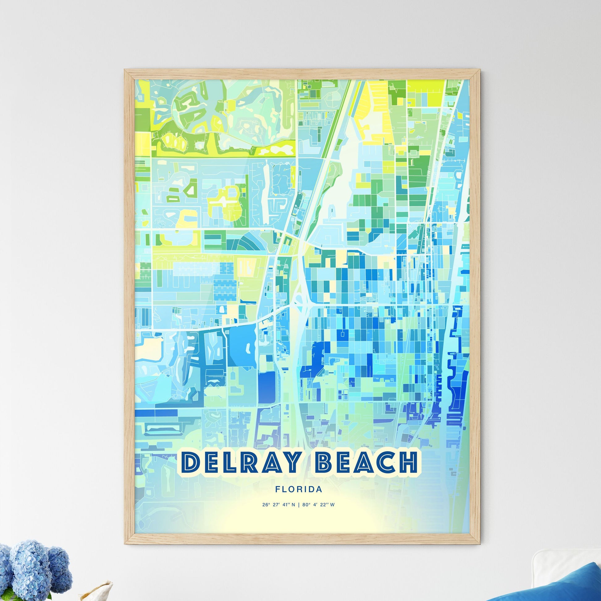 Colorful DELRAY BEACH FLORIDA Fine Art Map Cool Blue