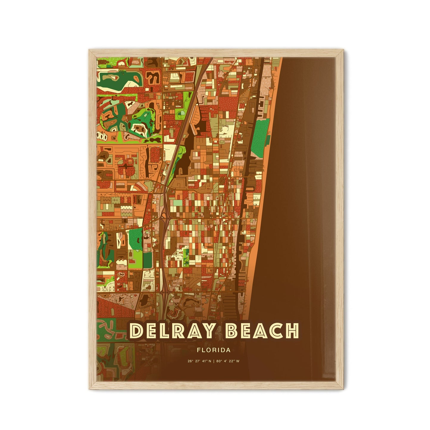 Colorful DELRAY BEACH FLORIDA Fine Art Map Farmhouse