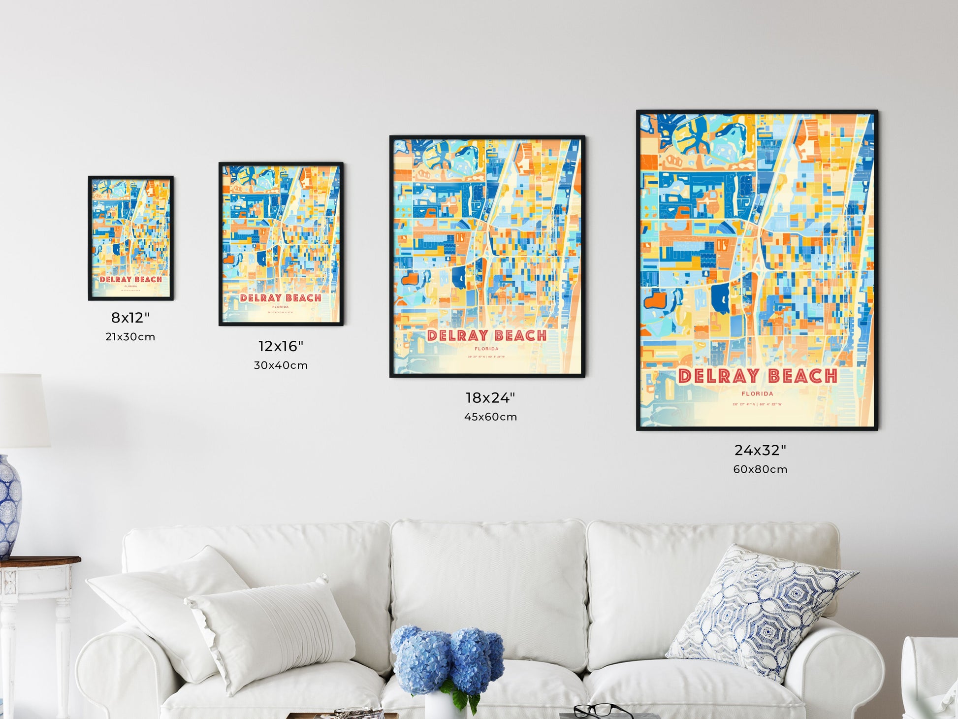 Colorful DELRAY BEACH FLORIDA Fine Art Map Blue Orange