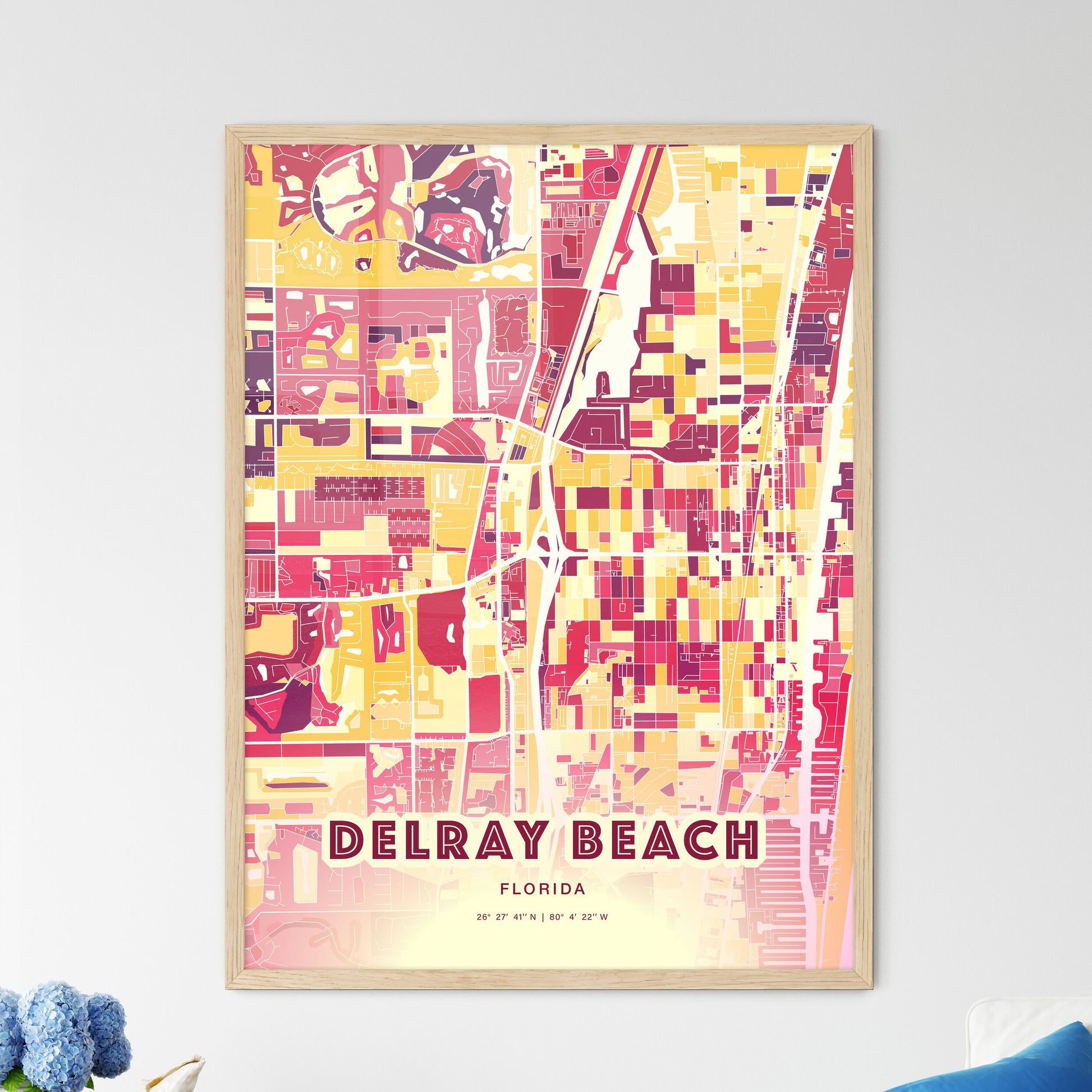 Colorful DELRAY BEACH FLORIDA Fine Art Map Hot Red