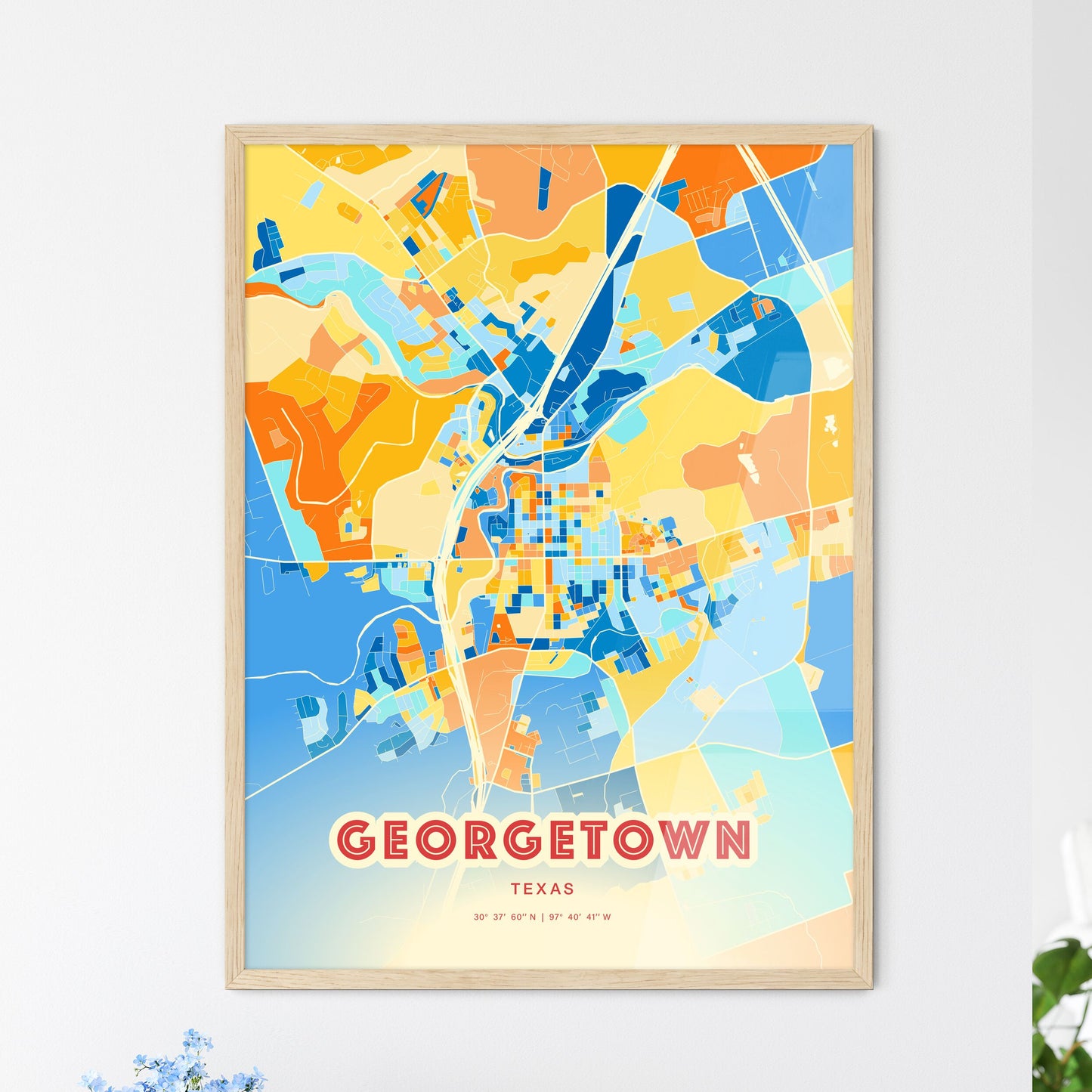 Colorful Georgetown Texas Fine Art Map Blue Orange