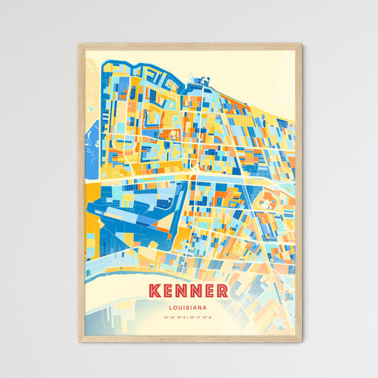 Colorful Kenner Louisiana Fine Art Map Blue Orange