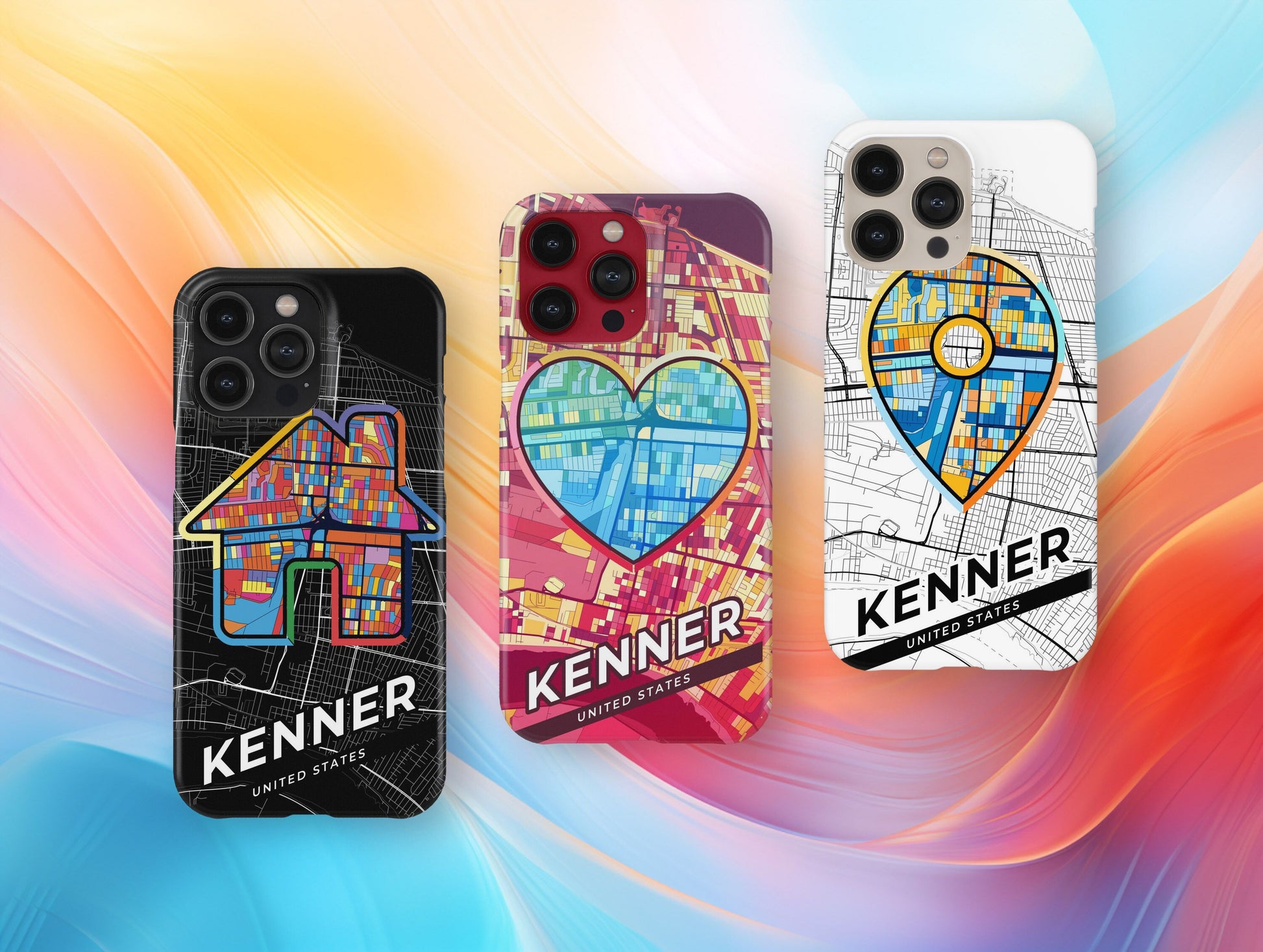Kenner Louisiana slim phone case with colorful icon. Birthday, wedding or housewarming gift. Couple match cases.