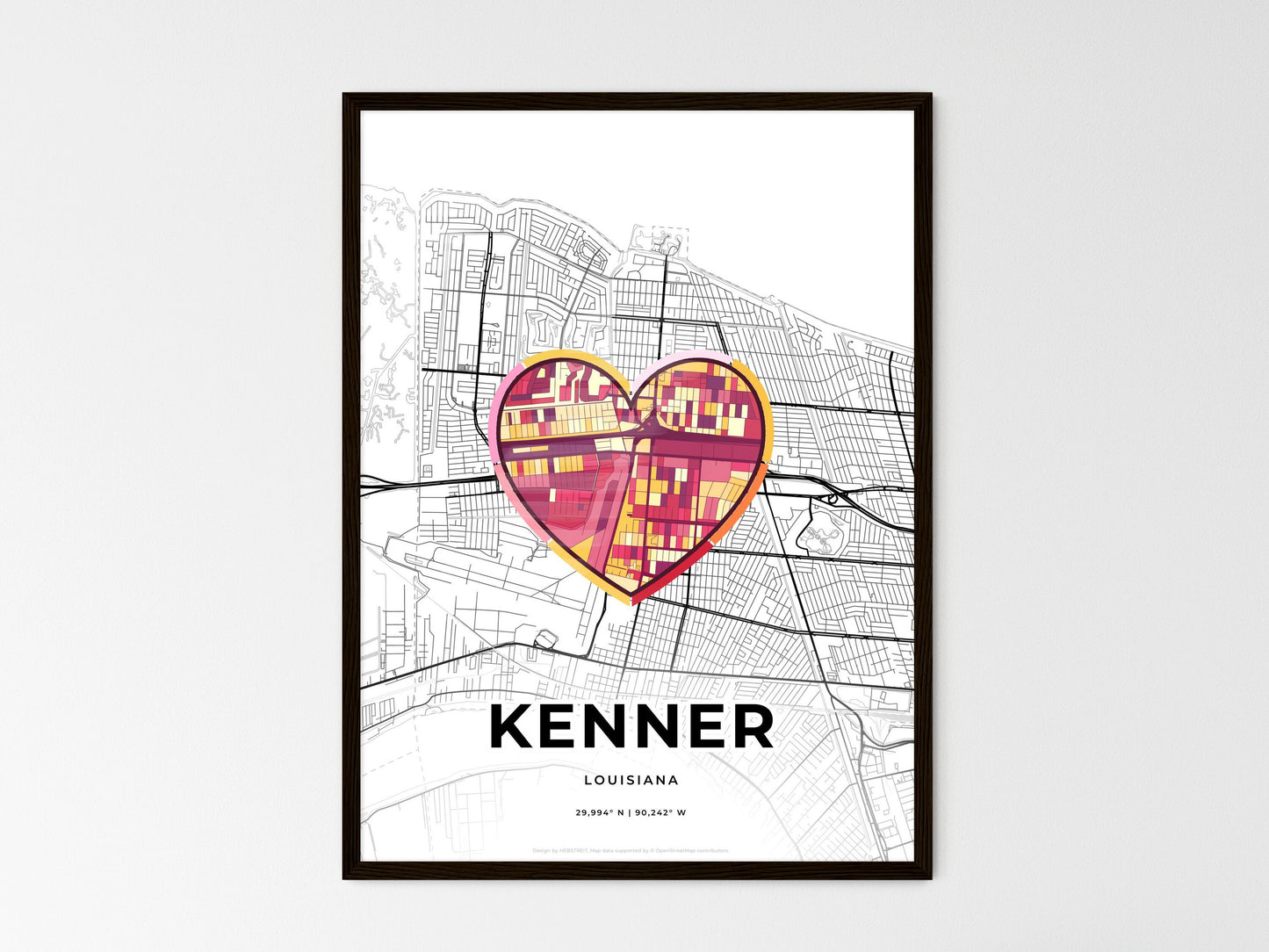 KENNER LOUISIANA minimal art map with a colorful icon. Where it all began, Couple map gift. Style 2
