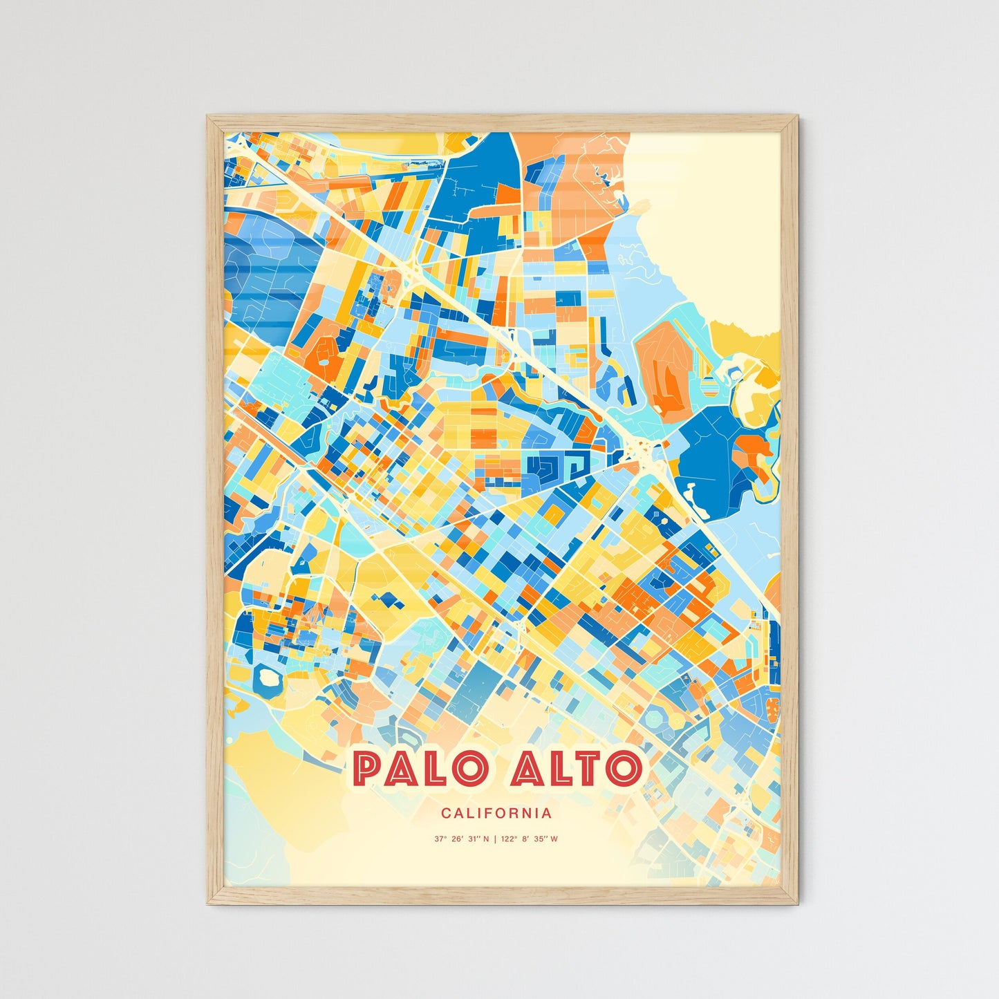 Colorful Palo Alto California Fine Art Map Blue Orange