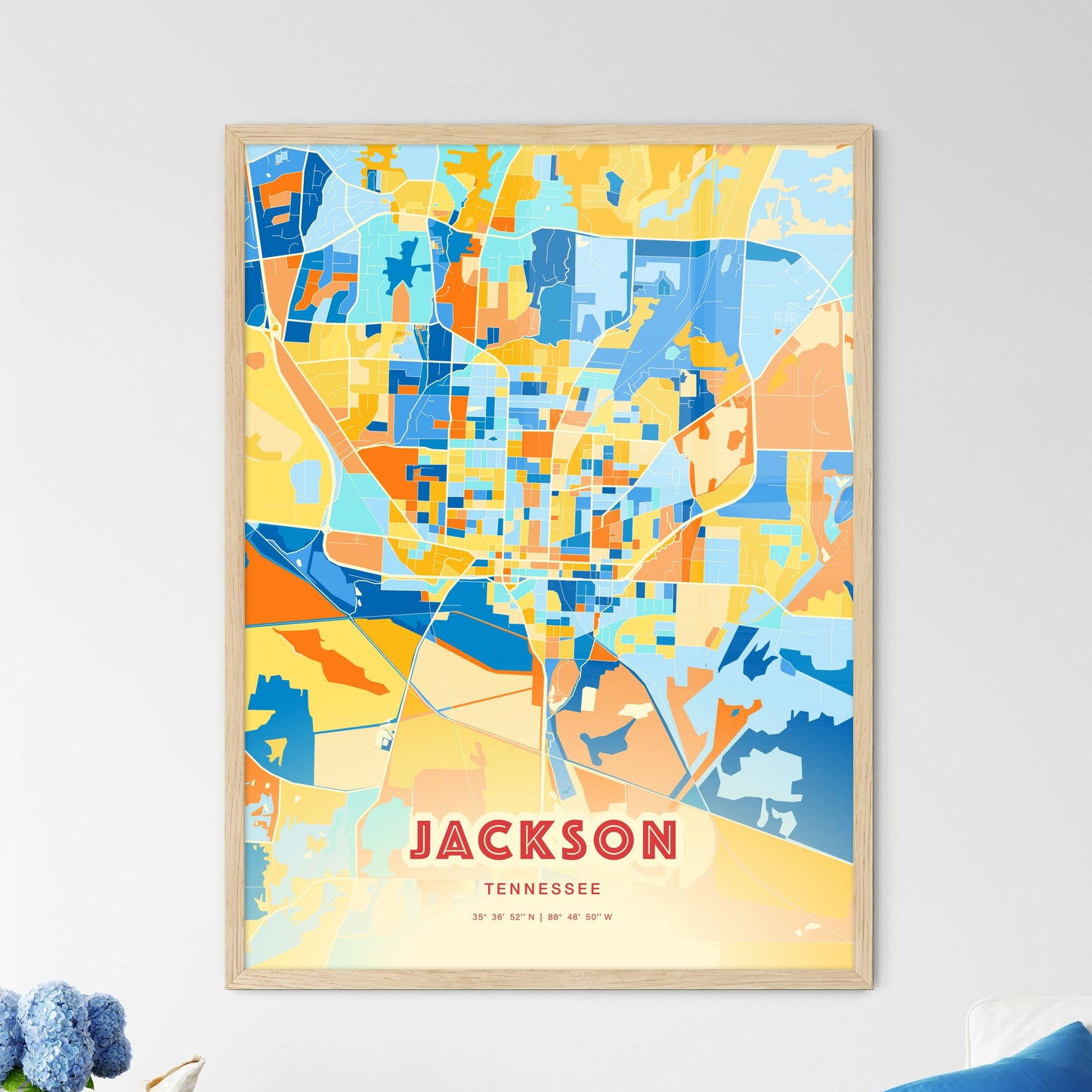 Colorful Jackson Tennessee Fine Art Map Blue Orange