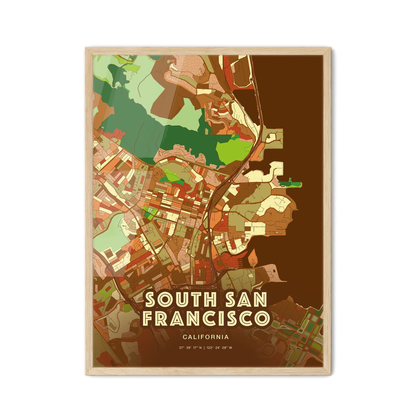 Colorful SOUTH SAN FRANCISCO CALIFORNIA Fine Art Map Farmhouse