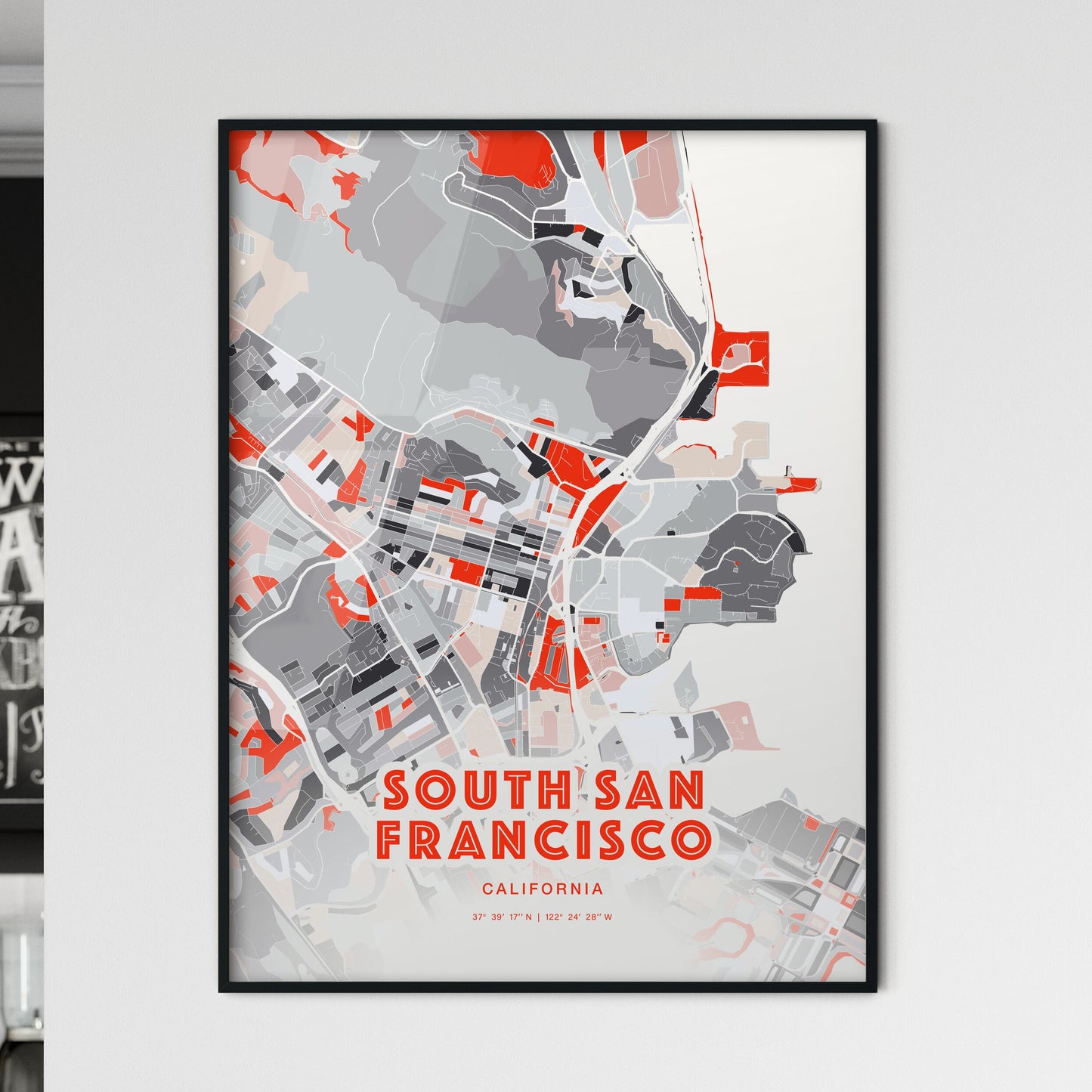 Colorful SOUTH SAN FRANCISCO CALIFORNIA Fine Art Map Modern