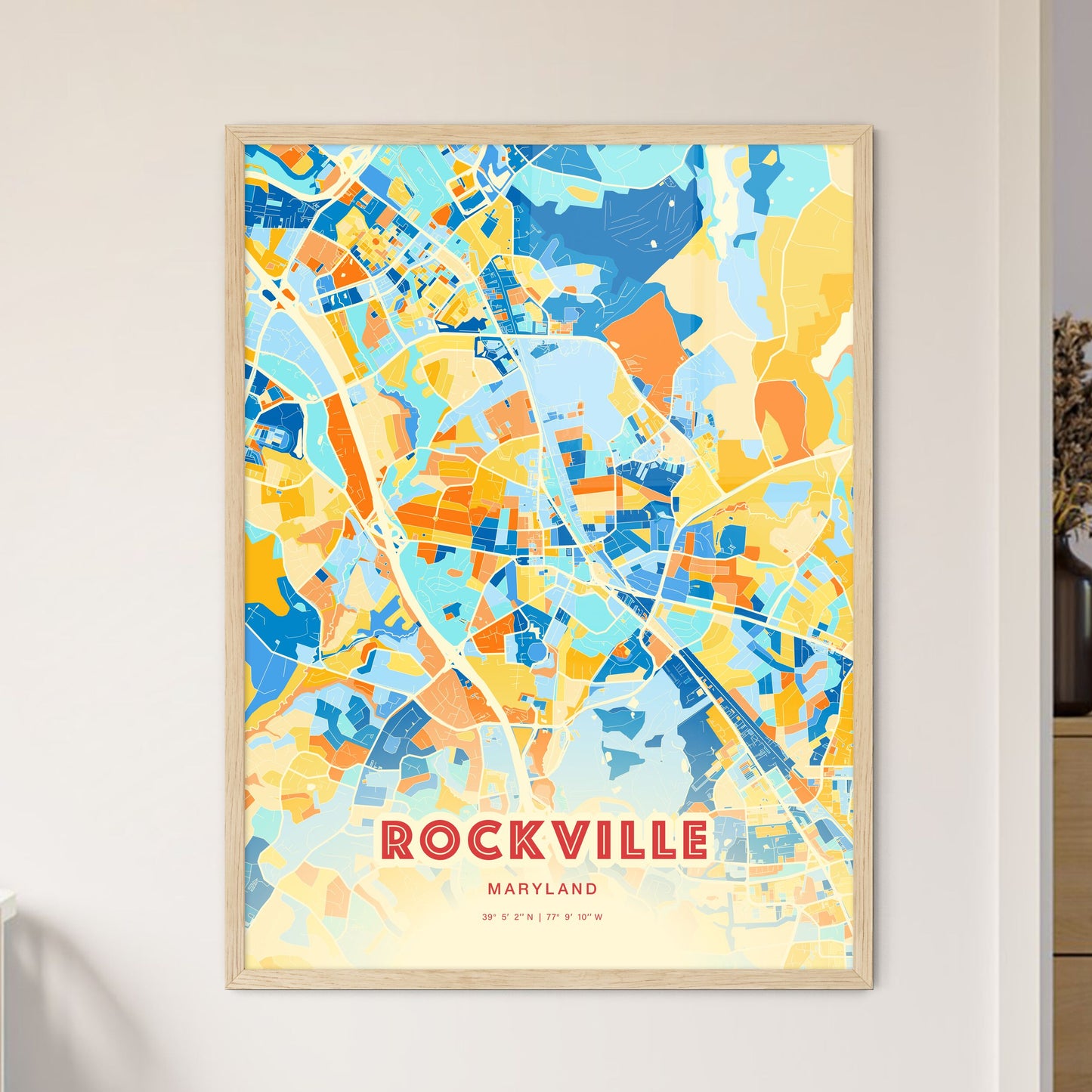Colorful Rockville Maryland Fine Art Map Blue Orange