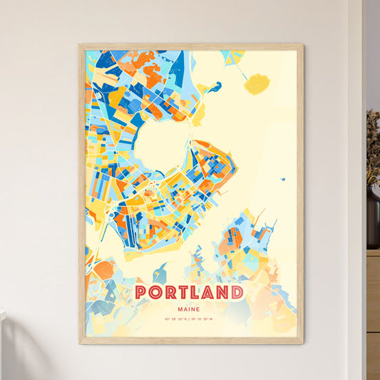 Colorful Portland Maine Fine Art Map Blue Orange