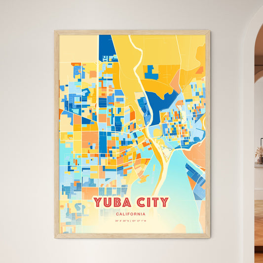 Colorful YUBA CITY CALIFORNIA Fine Art Map Blue Orange