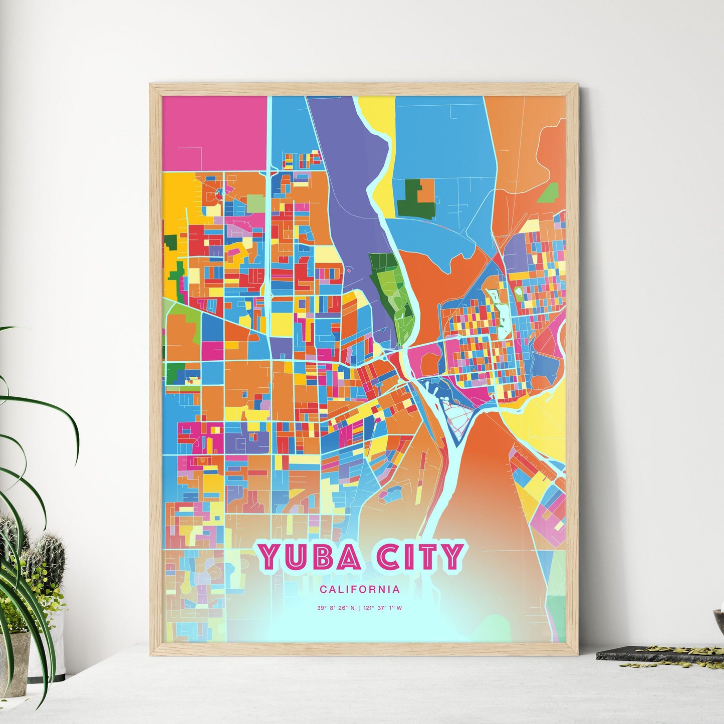 Colorful YUBA CITY CALIFORNIA Fine Art Map Crazy Colors