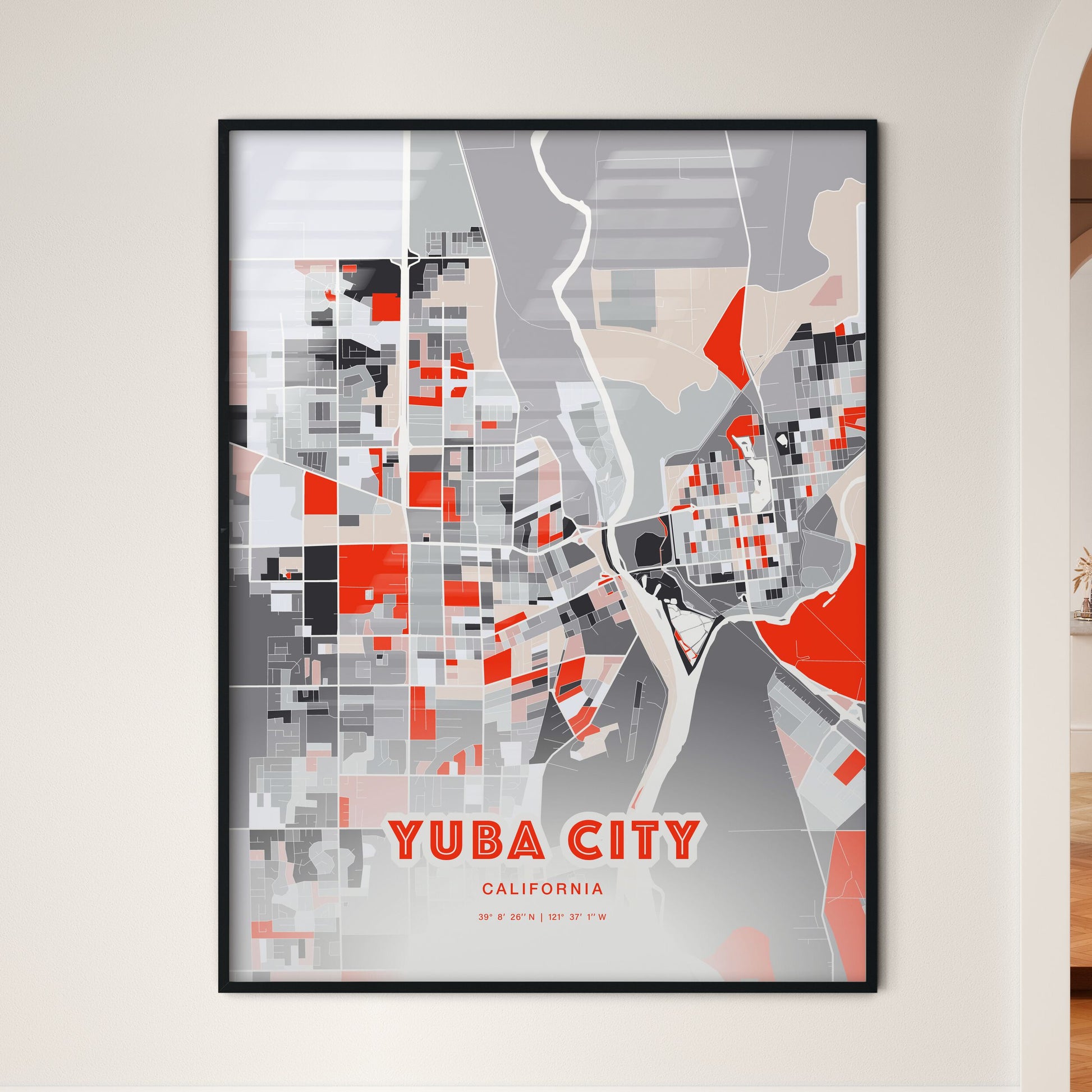 Colorful YUBA CITY CALIFORNIA Fine Art Map Modern