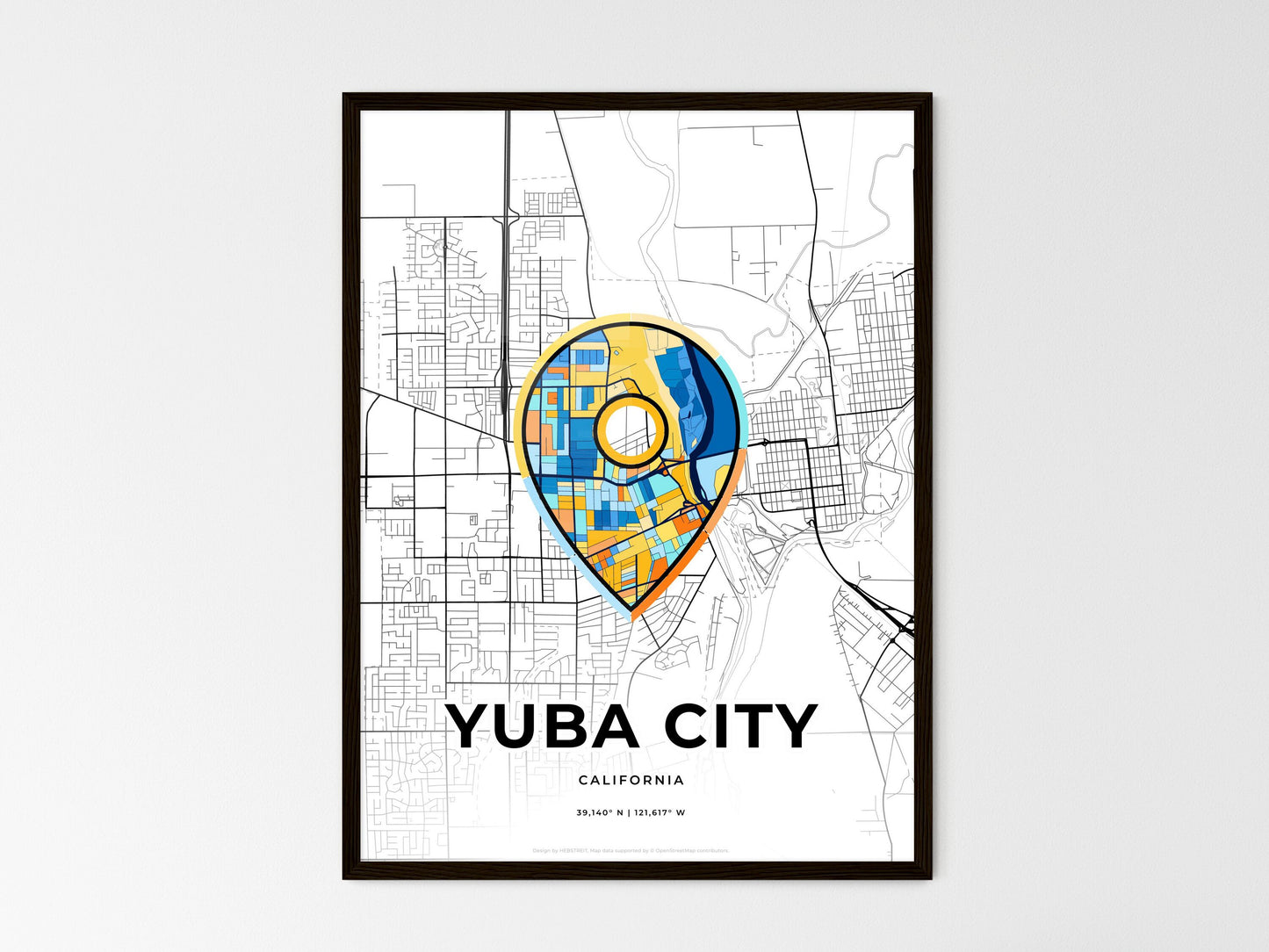 YUBA CITY CALIFORNIA minimal art map with a colorful icon. Where it all began, Couple map gift. Style 1