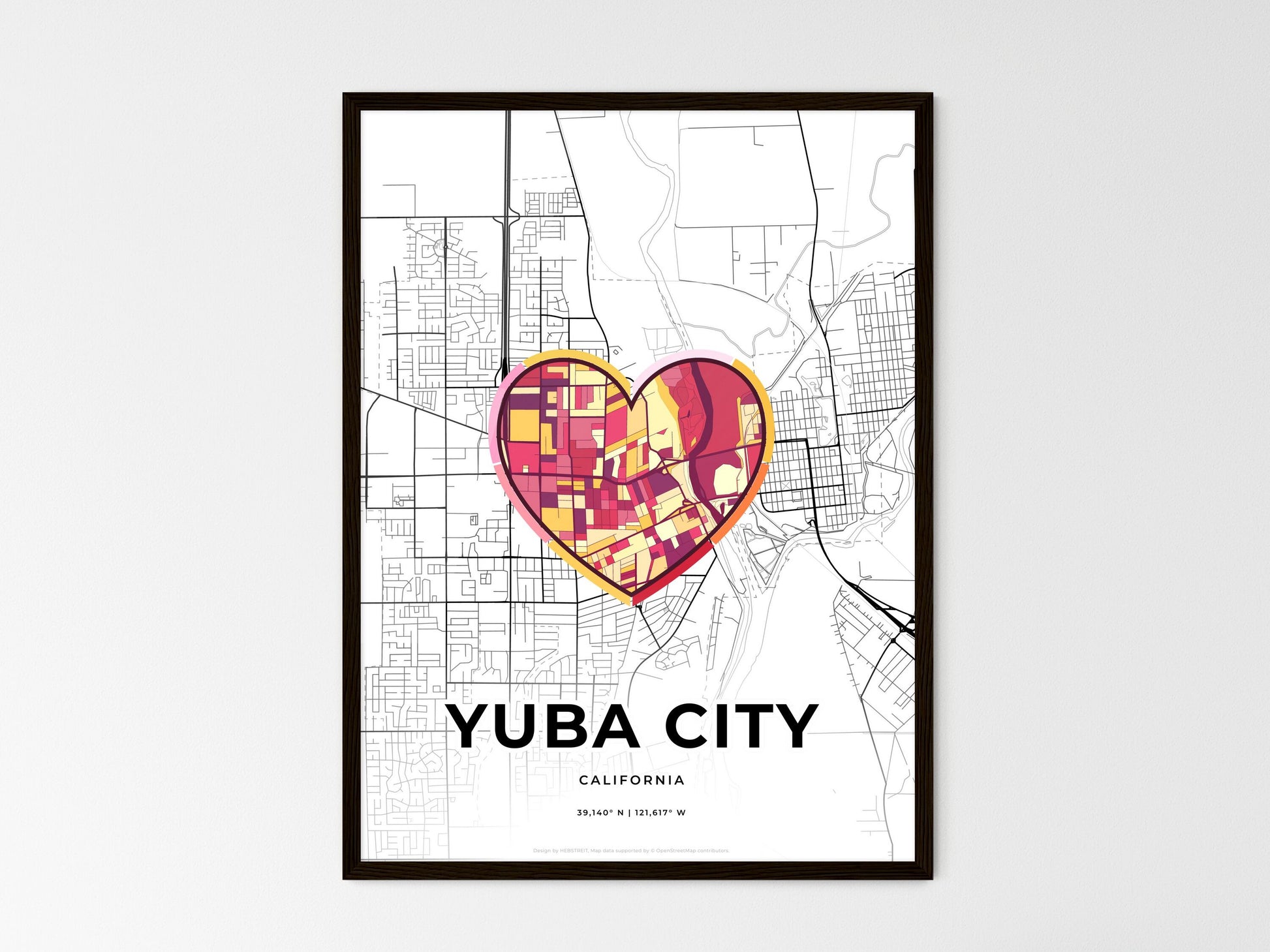 YUBA CITY CALIFORNIA minimal art map with a colorful icon. Where it all began, Couple map gift. Style 2