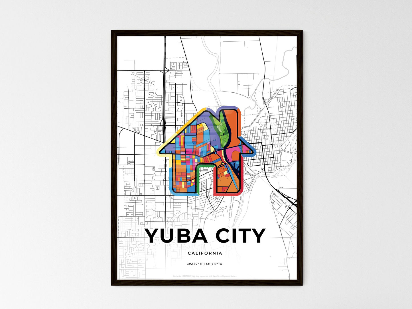 YUBA CITY CALIFORNIA minimal art map with a colorful icon. Where it all began, Couple map gift. Style 3