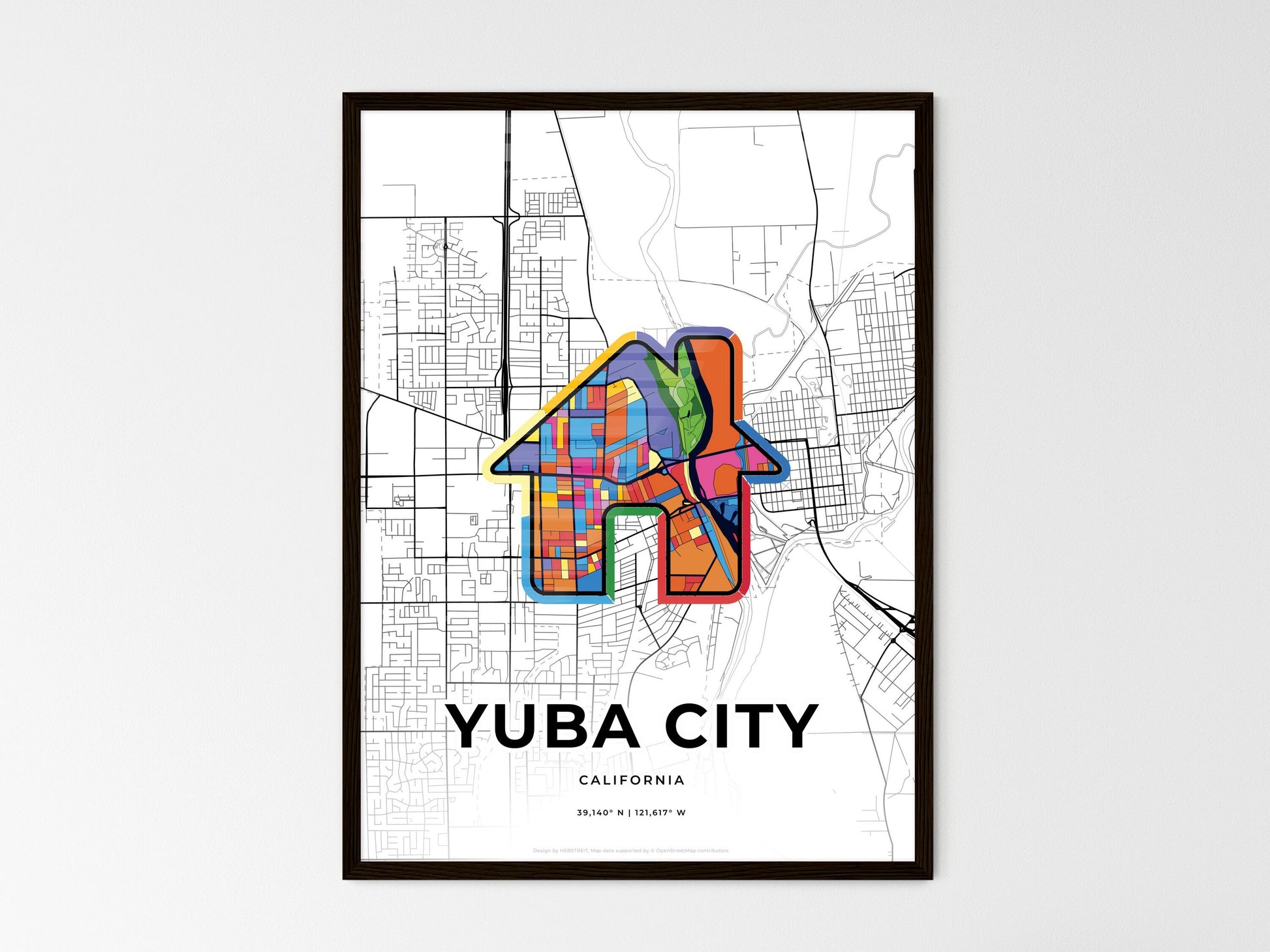 YUBA CITY CALIFORNIA minimal art map with a colorful icon. Where it all began, Couple map gift. Style 3