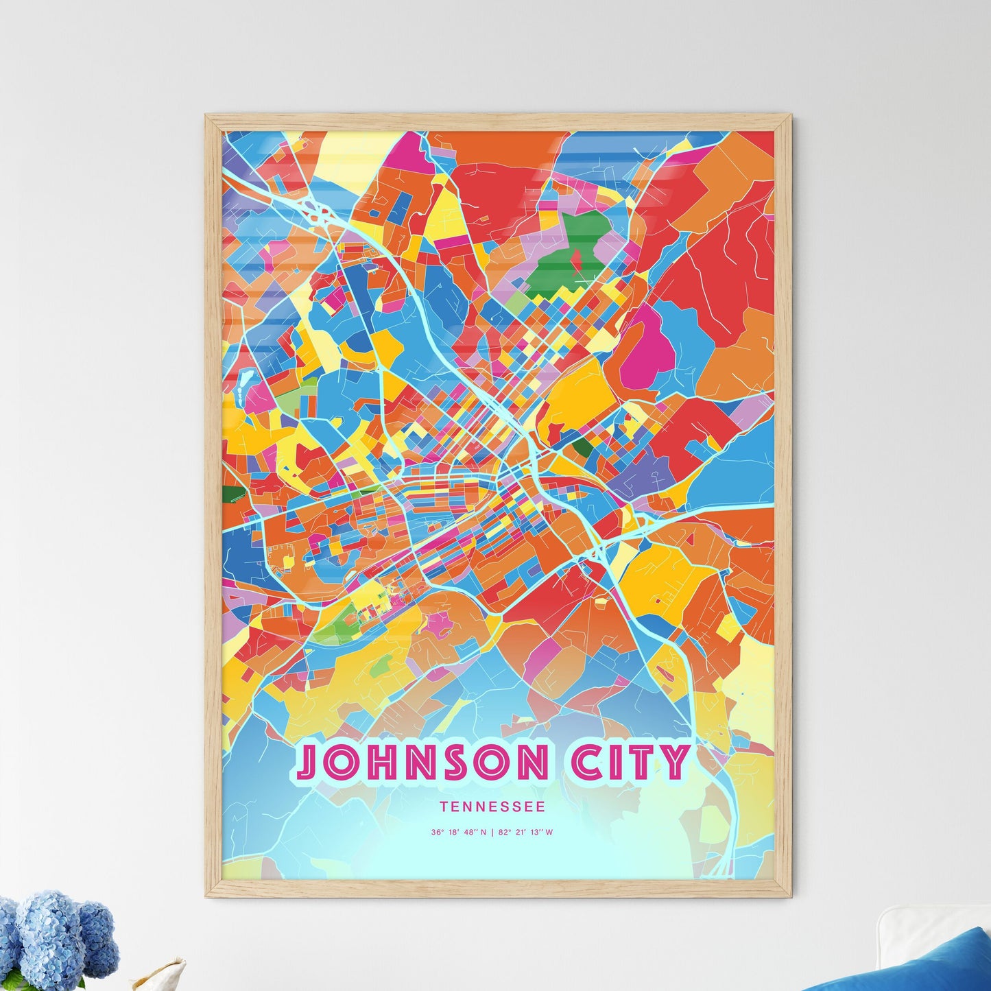 Colorful JOHNSON CITY TENNESSEE Fine Art Map Crazy Colors