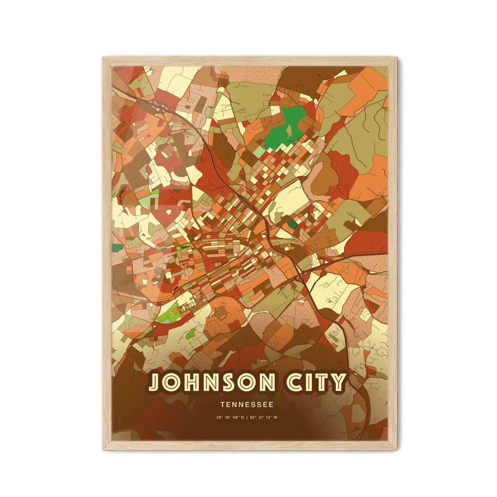 Colorful JOHNSON CITY TENNESSEE Fine Art Map Farmhouse