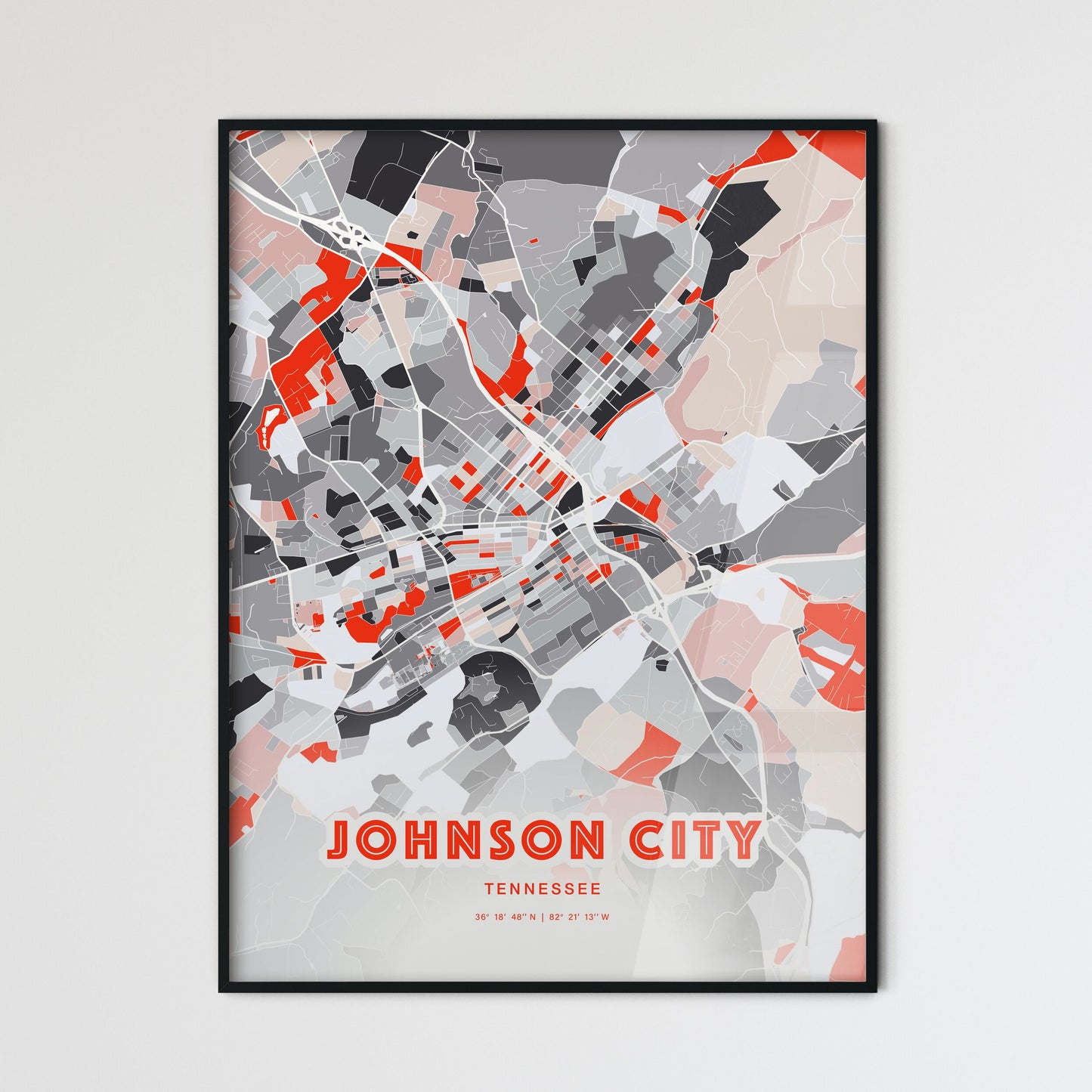 Colorful JOHNSON CITY TENNESSEE Fine Art Map Modern