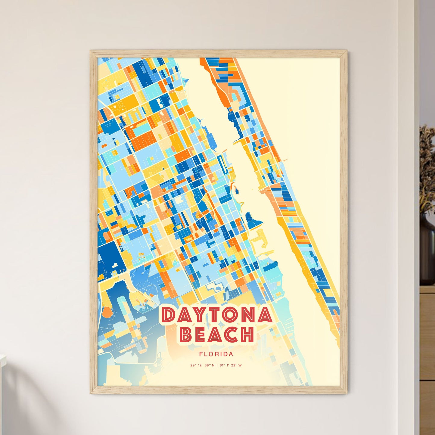 Colorful Daytona Beach Florida Fine Art Map Blue Orange