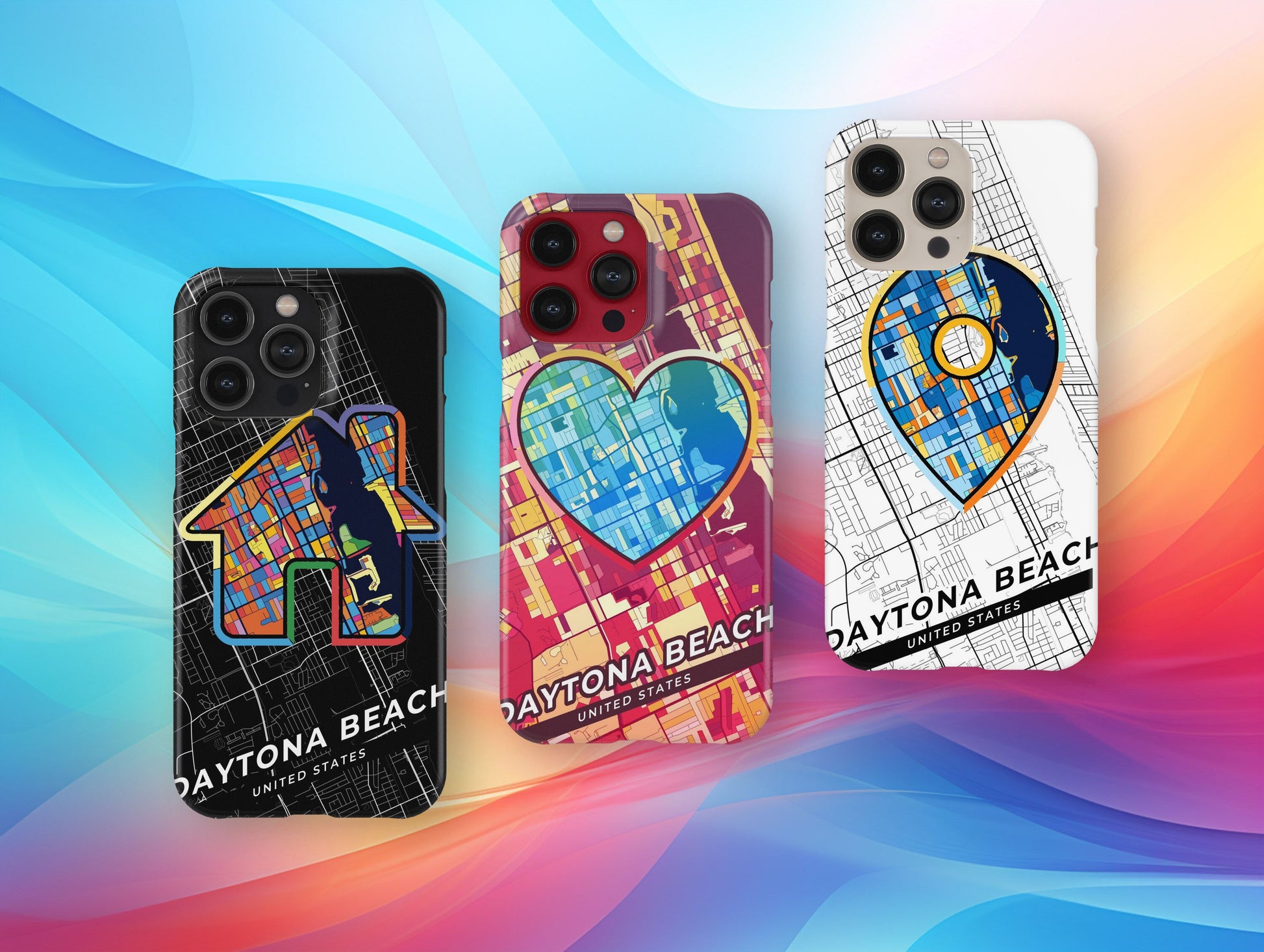Daytona Beach Florida slim phone case with colorful icon. Birthday, wedding or housewarming gift. Couple match cases.