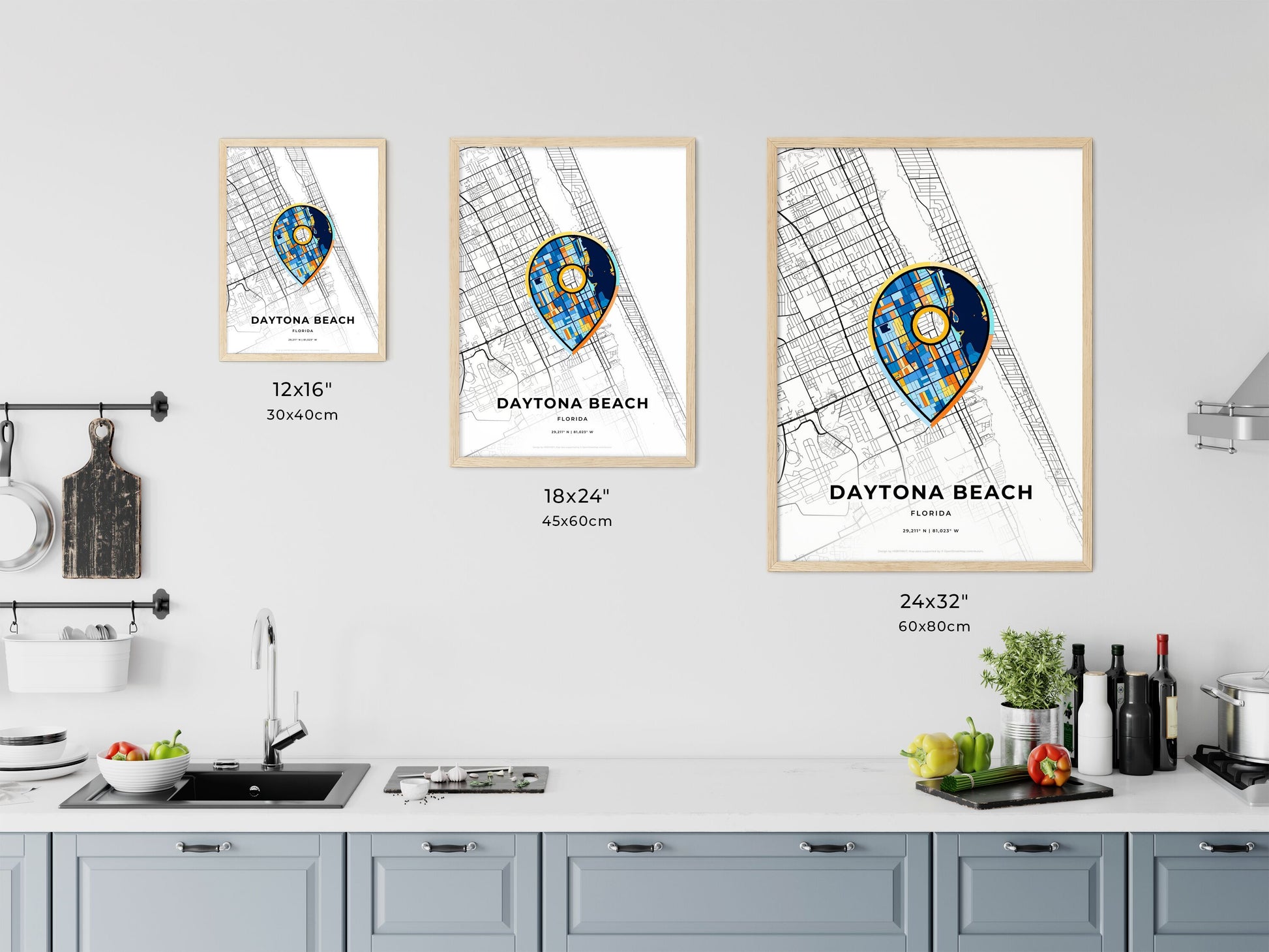 Daytona Beach Florida art map size chart