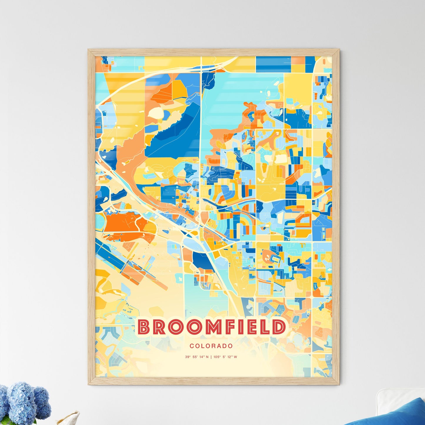 Colorful BROOMFIELD COLORADO Fine Art Map Blue Orange